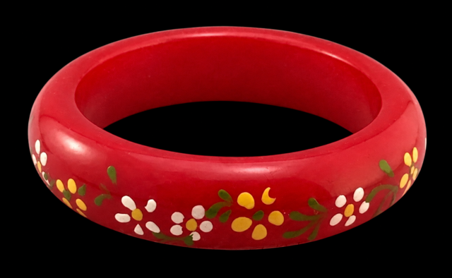 vintage hand painted red bakelite bangle